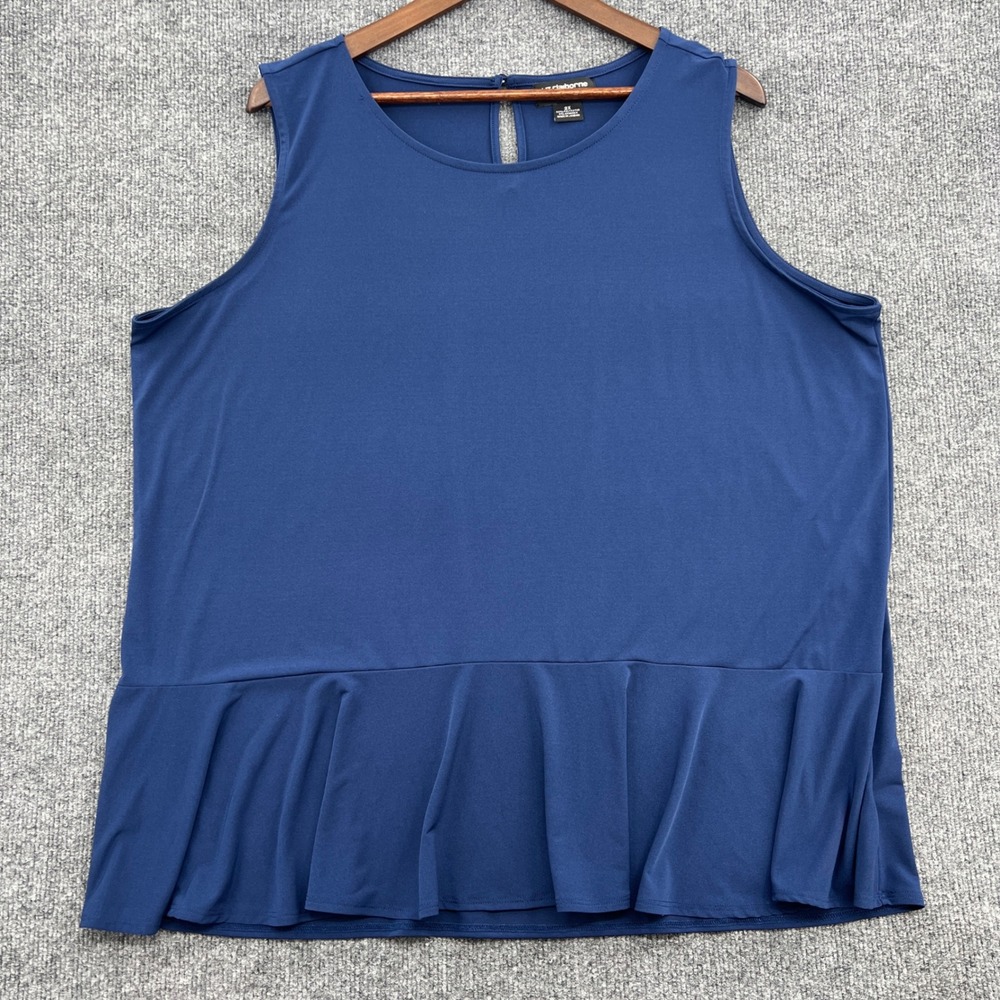 Liz Claiborne Peplum Tank Women 2X Blue Sleeveless Ruffle Office Business Casual